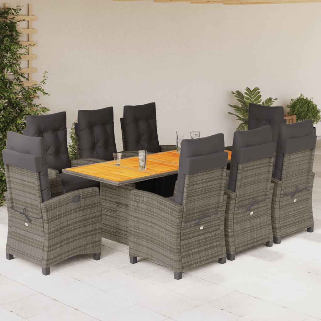 7-tlg. Garten-Essgruppe mit Kissen Schwarz Poly Rattan