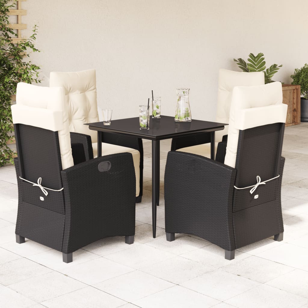 3-tlg. Garten-Essgruppe mit Kissen Schwarz Poly Rattan