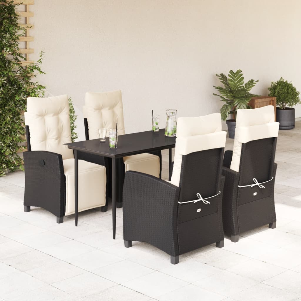 3-tlg. Garten-Essgruppe mit Kissen Schwarz Poly Rattan