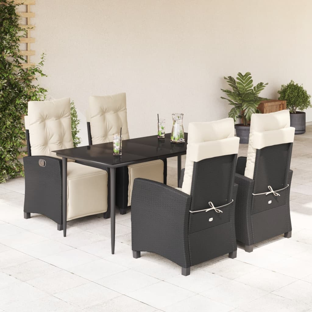 3-tlg. Garten-Essgruppe mit Kissen Schwarz Poly Rattan