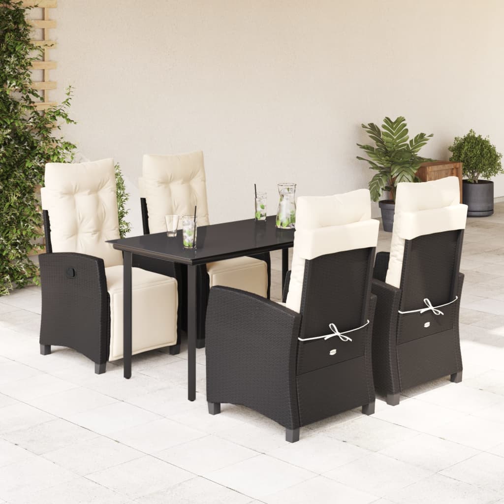3-tlg. Garten-Essgruppe mit Kissen Schwarz Poly Rattan