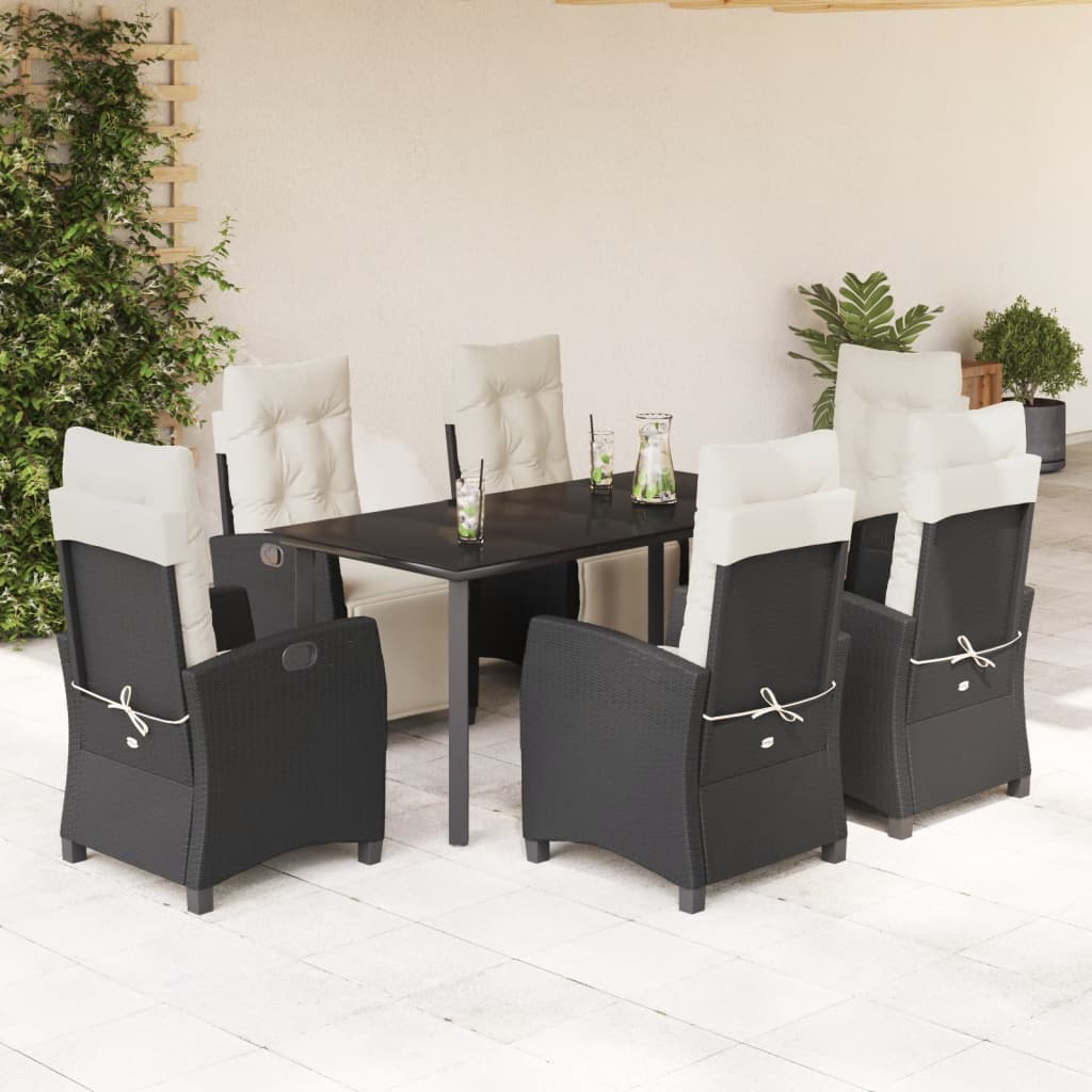 3-tlg. Garten-Essgruppe mit Kissen Schwarz Poly Rattan