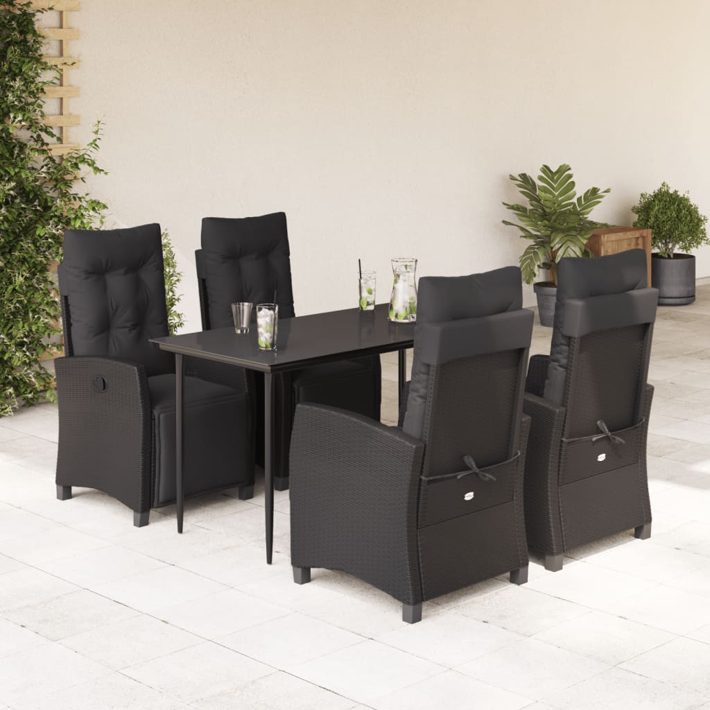 3-tlg. Garten-Essgruppe mit Kissen Schwarz Poly Rattan