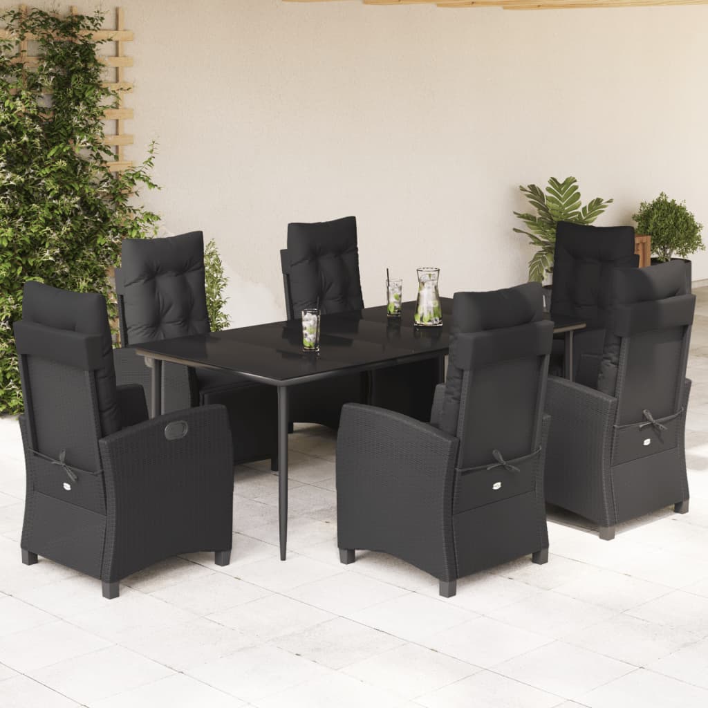 3-tlg. Garten-Essgruppe mit Kissen Schwarz Poly Rattan