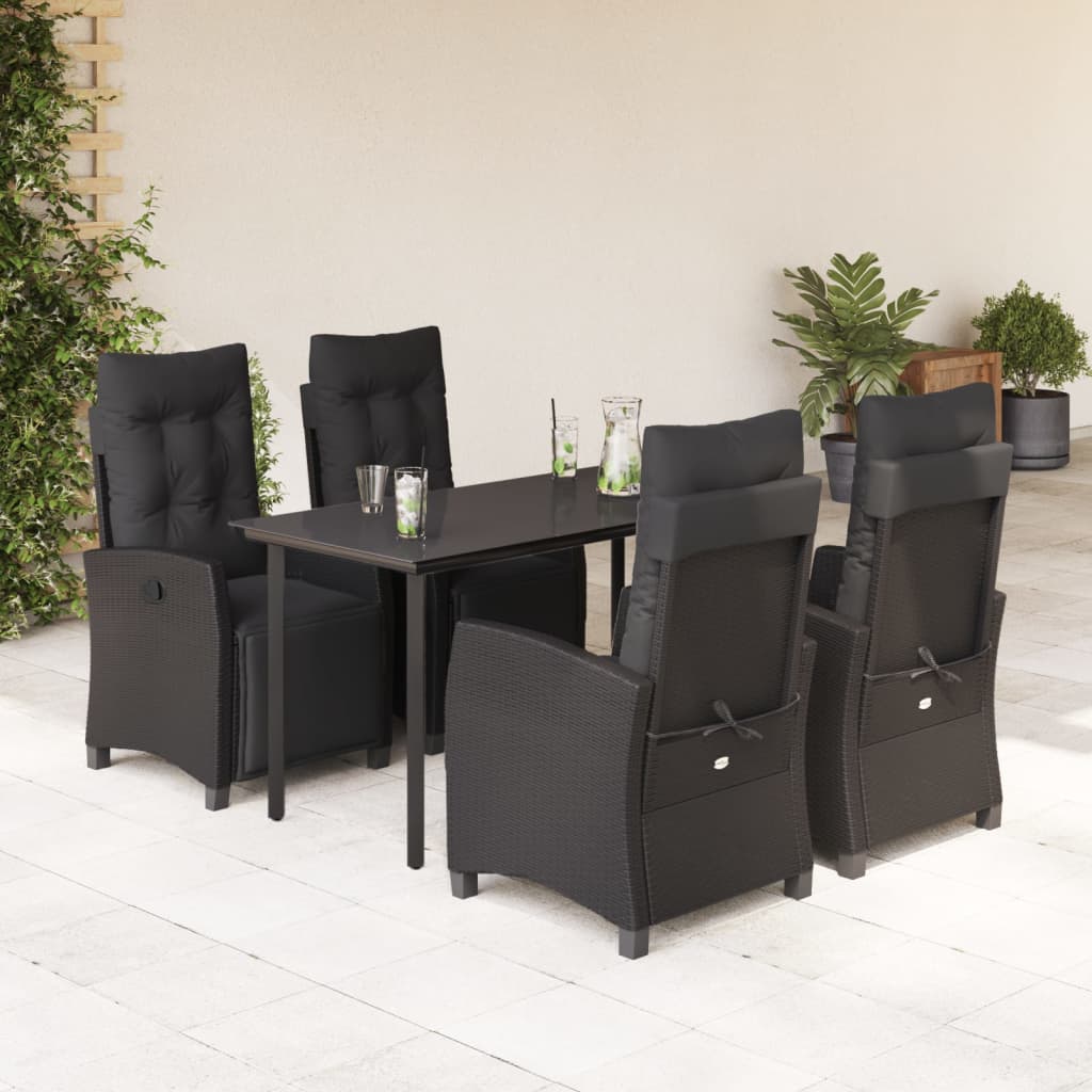 3-tlg. Garten-Essgruppe mit Kissen Schwarz Poly Rattan