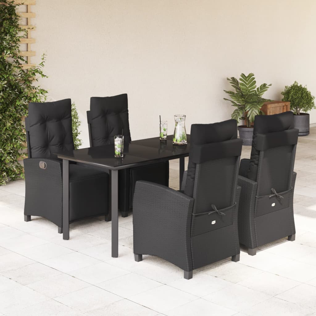 3-tlg. Garten-Essgruppe mit Kissen Schwarz Poly Rattan
