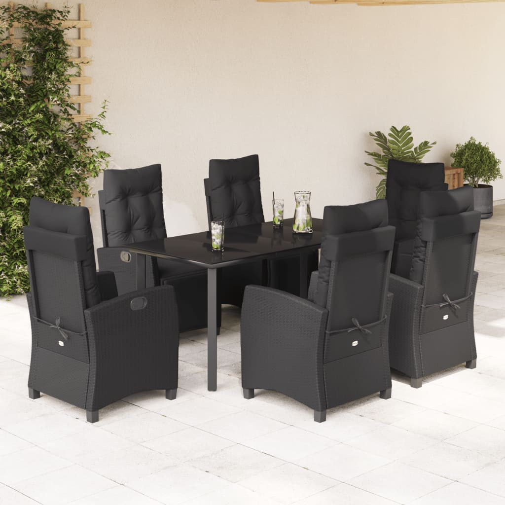 3-tlg. Garten-Essgruppe mit Kissen Schwarz Poly Rattan