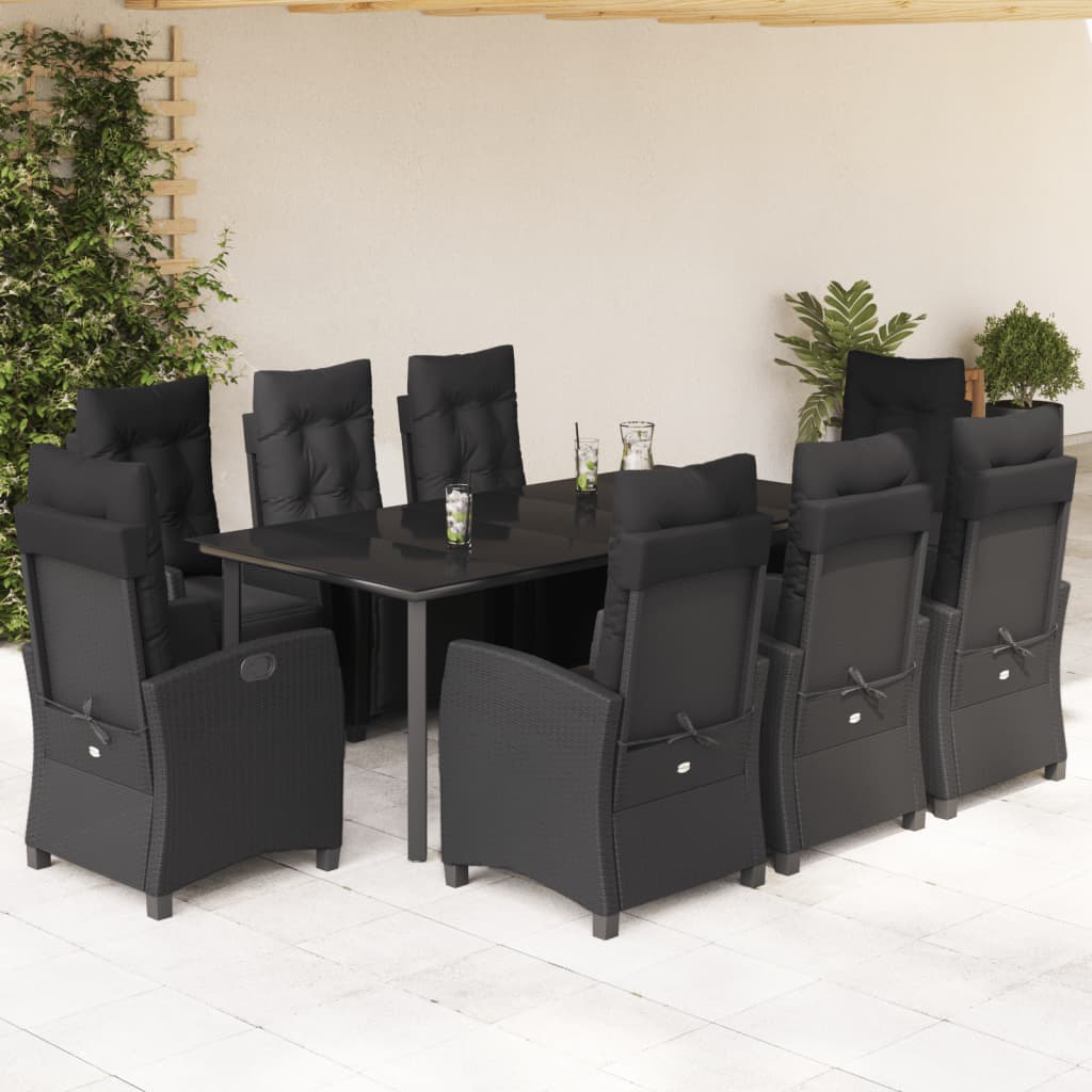 3-tlg. Garten-Essgruppe mit Kissen Schwarz Poly Rattan
