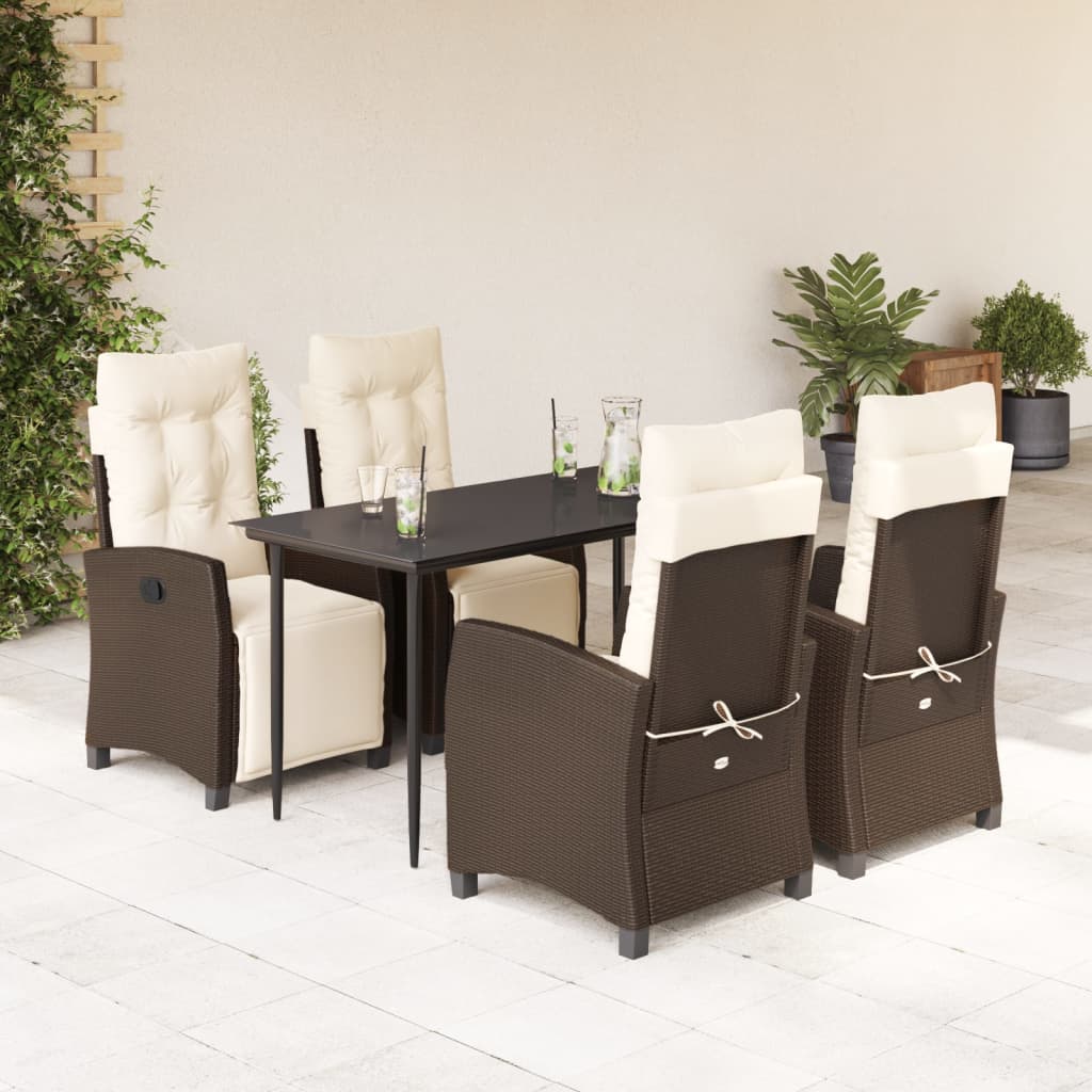 3-tlg. Garten-Essgruppe mit Kissen Braun Poly Rattan