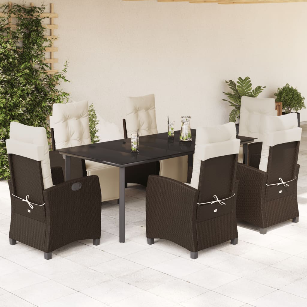 3-tlg. Garten-Essgruppe mit Kissen Braun Poly Rattan