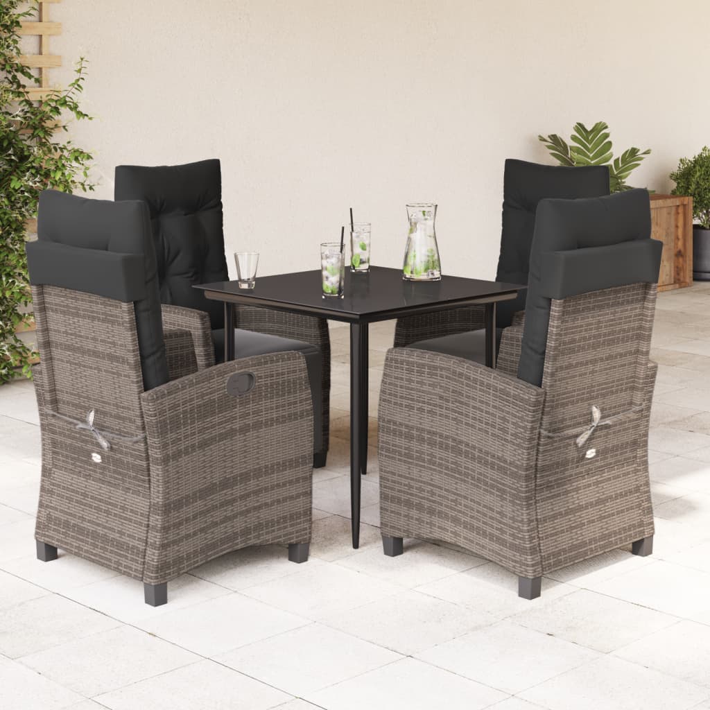 3-tlg. Garten-Essgruppe mit Kissen Grau Poly Rattan