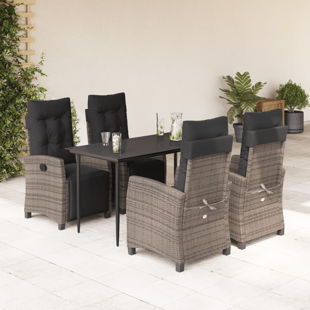 3-tlg. Garten-Essgruppe mit Kissen Grau Poly Rattan