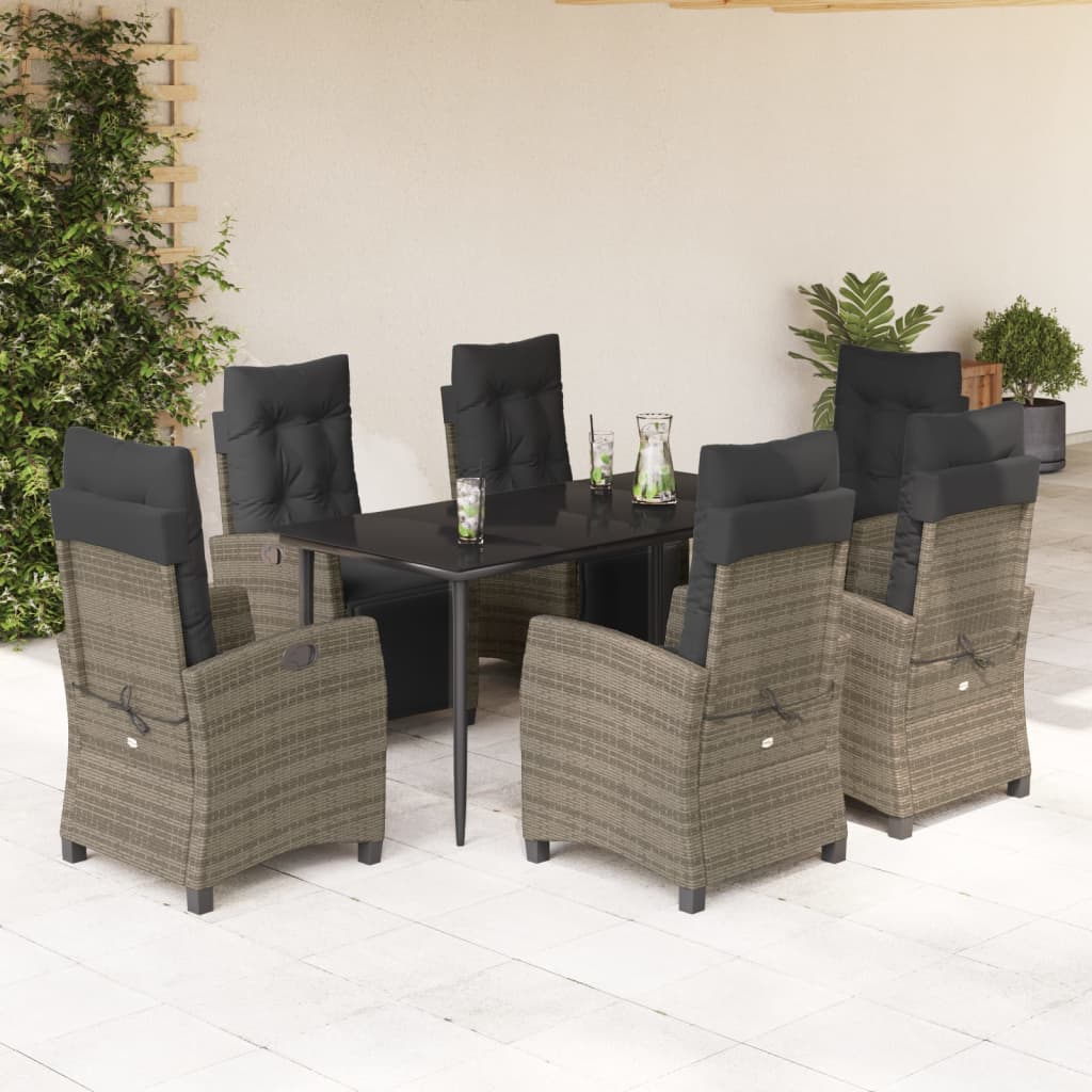 3-tlg. Garten-Essgruppe mit Kissen Grau Poly Rattan