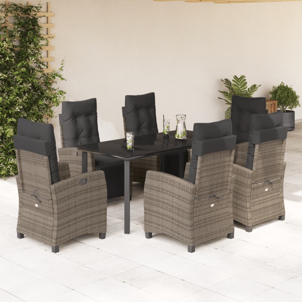 3-tlg. Garten-Essgruppe mit Kissen Grau Poly Rattan