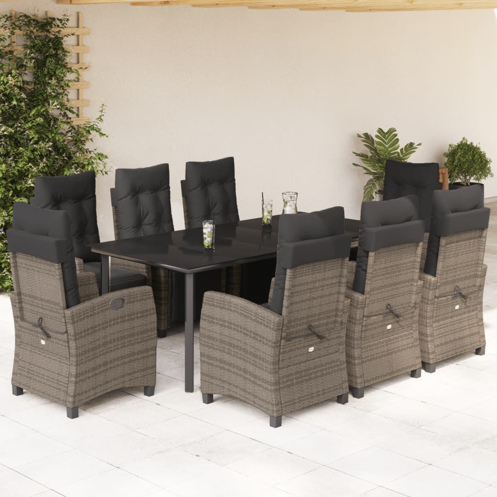3-tlg. Garten-Essgruppe mit Kissen Grau Poly Rattan