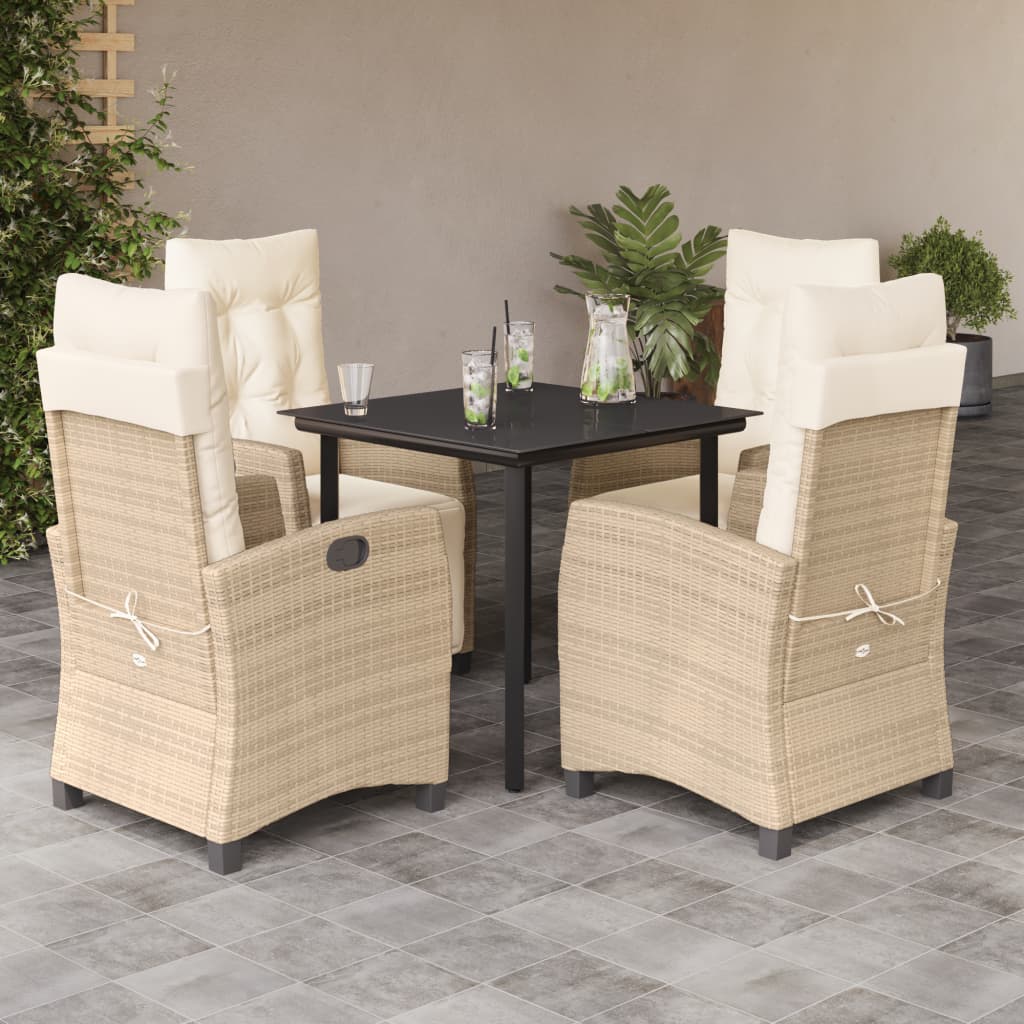 3-tlg. Garten-Essgruppe mit Kissen Beige Poly Rattan
