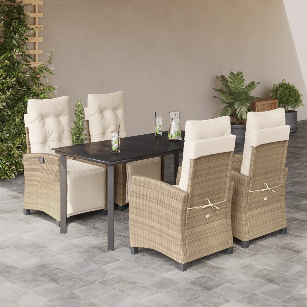 3-tlg. Garten-Essgruppe mit Kissen Beige Poly Rattan