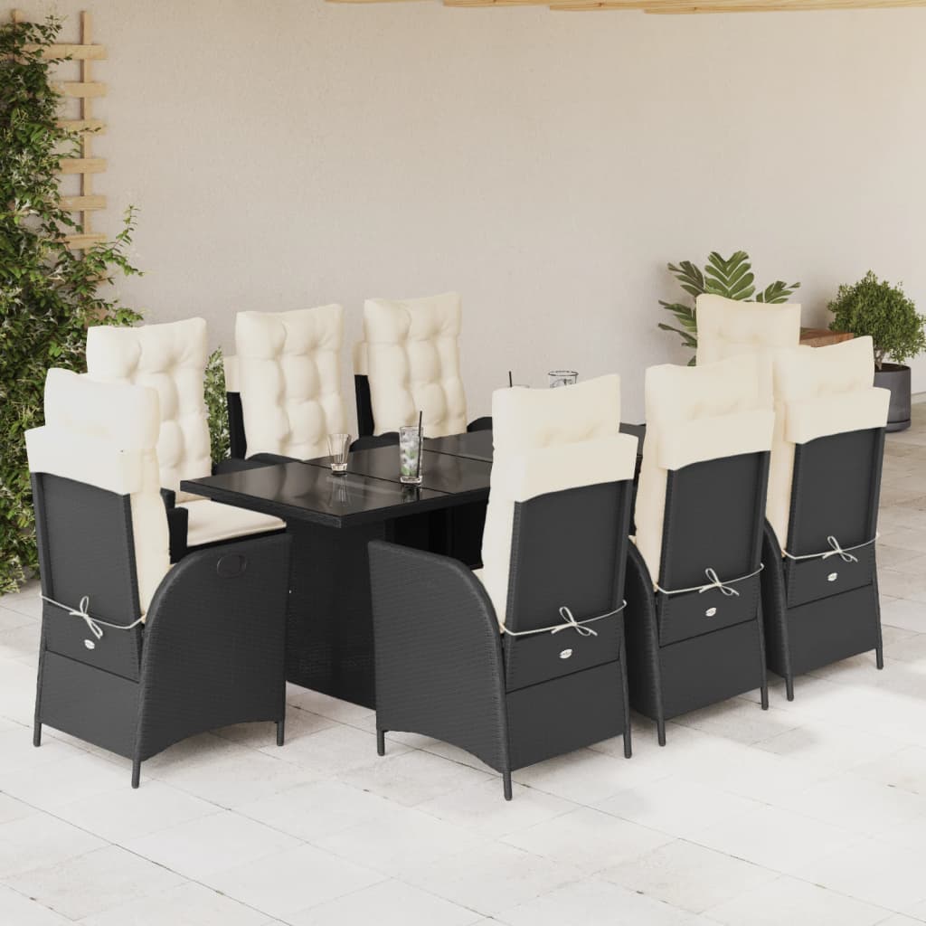 7-tlg. Garten-Essgruppe mit Kissen Schwarz Poly Rattan
