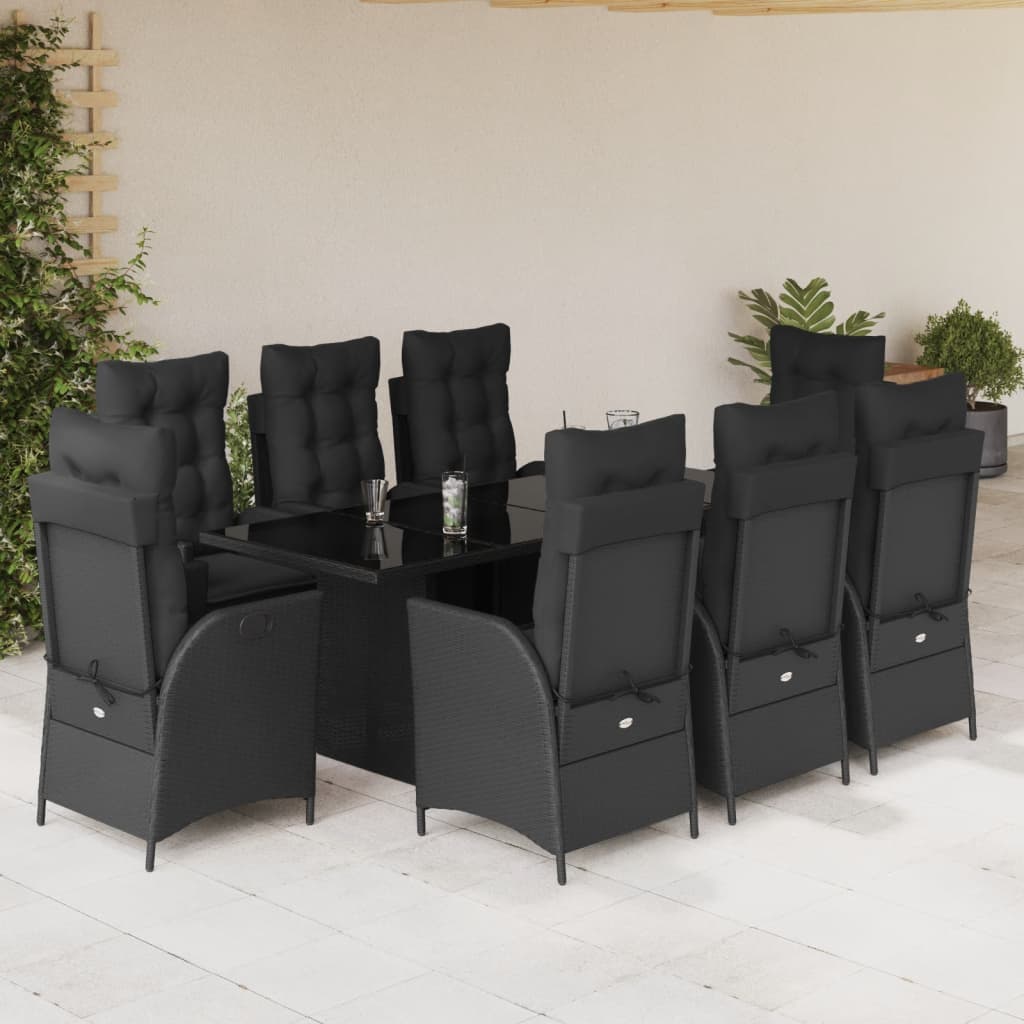 7-tlg. Garten-Essgruppe mit Kissen Schwarz Poly Rattan
