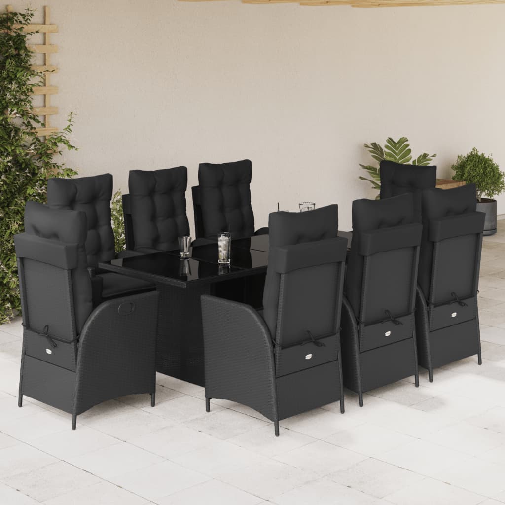 7-tlg. Garten-Essgruppe mit Kissen Schwarz Poly Rattan