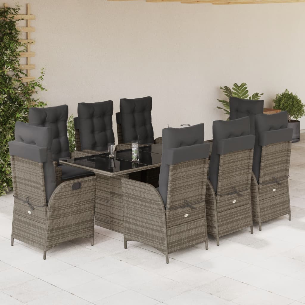 7-tlg. Garten-Essgruppe mit Kissen Schwarz Poly Rattan