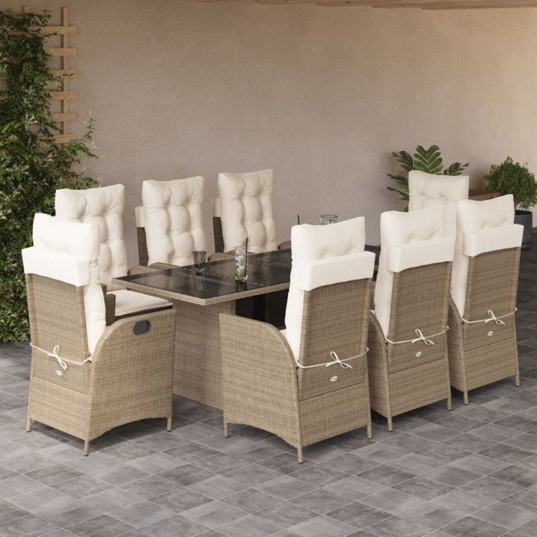 7-tlg. Garten-Essgruppe mit Kissen Schwarz Poly Rattan