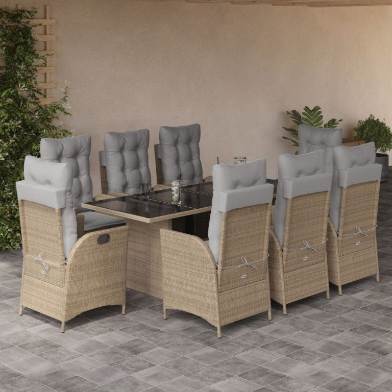 7-tlg. Garten-Essgruppe mit Kissen Schwarz Poly Rattan