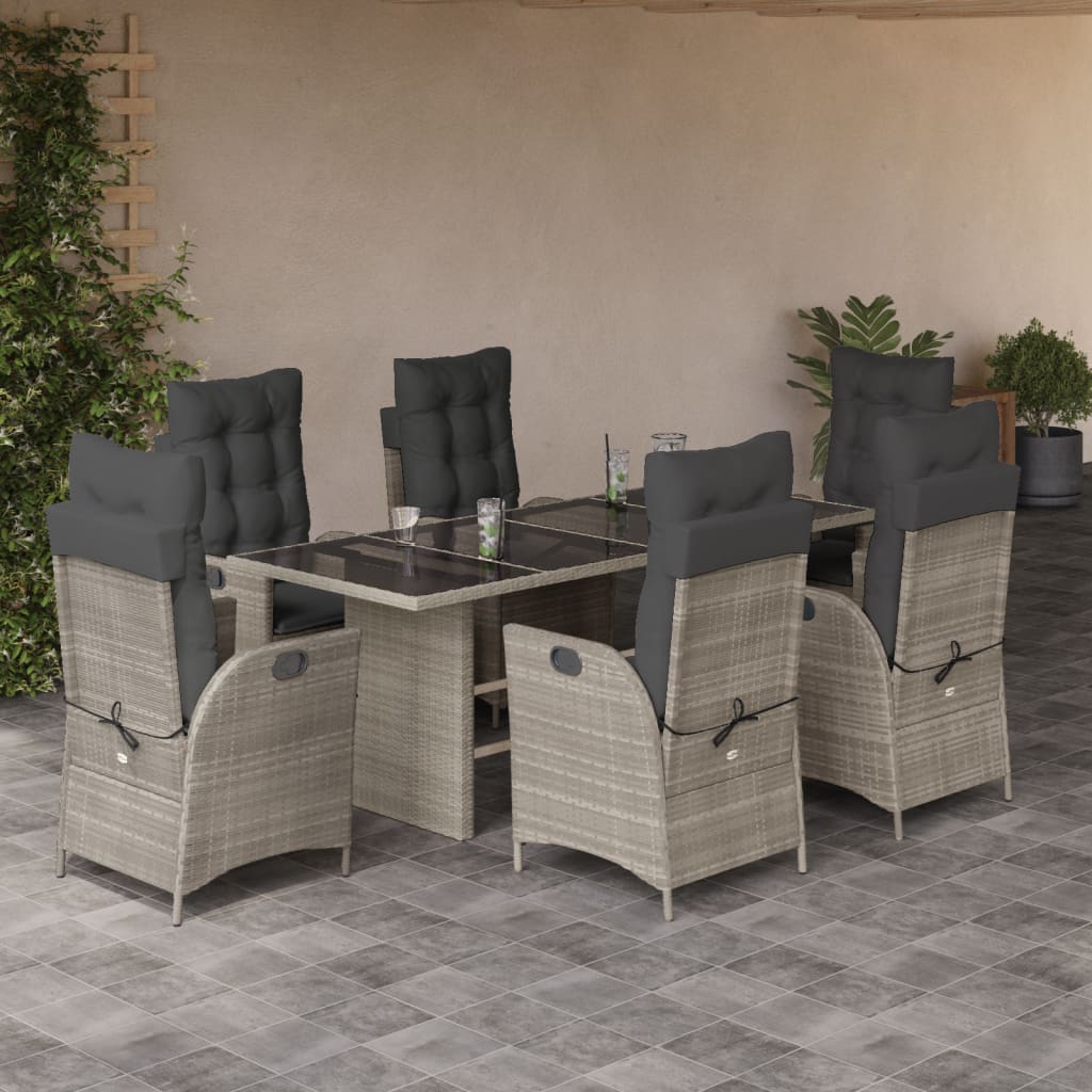 7-tlg. Garten-Essgruppe mit Kissen Schwarz Poly Rattan