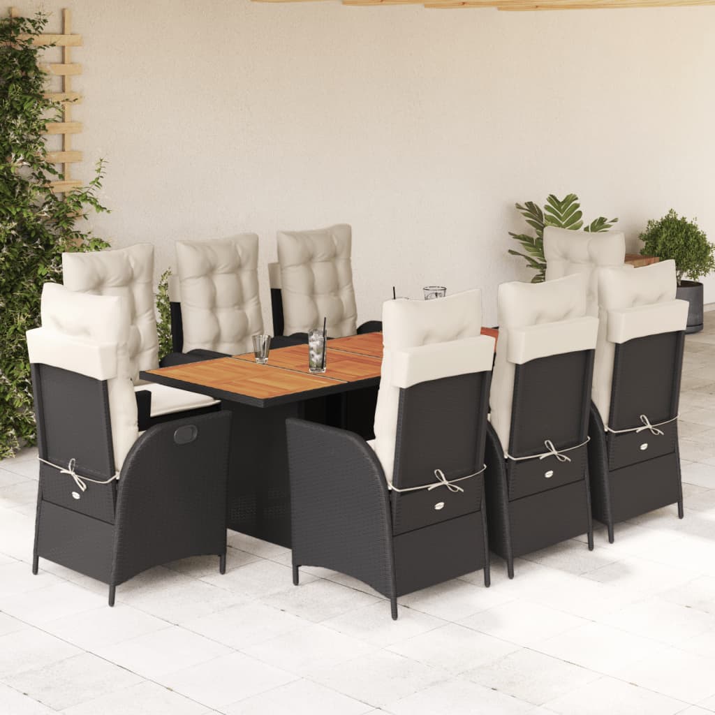 7-tlg. Garten-Essgruppe mit Kissen Schwarz Poly Rattan