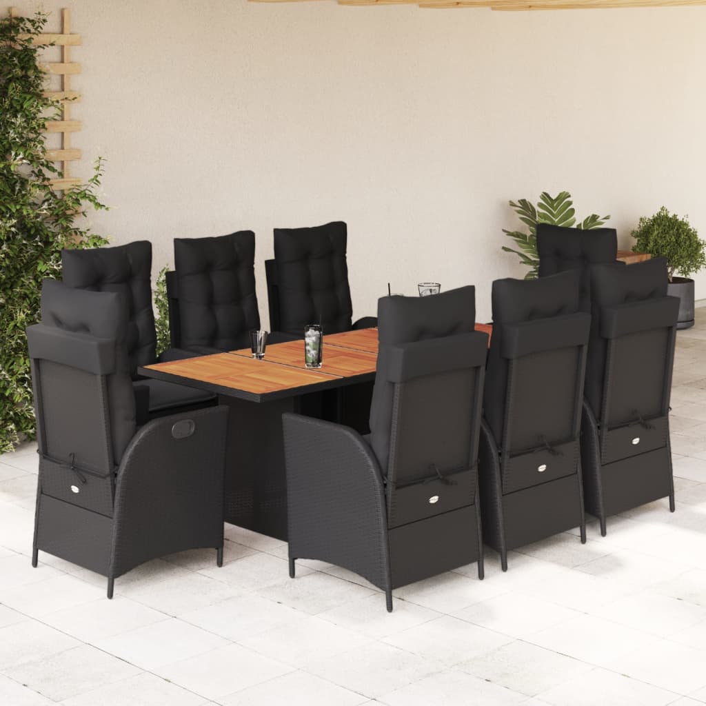 7-tlg. Garten-Essgruppe mit Kissen Schwarz Poly Rattan