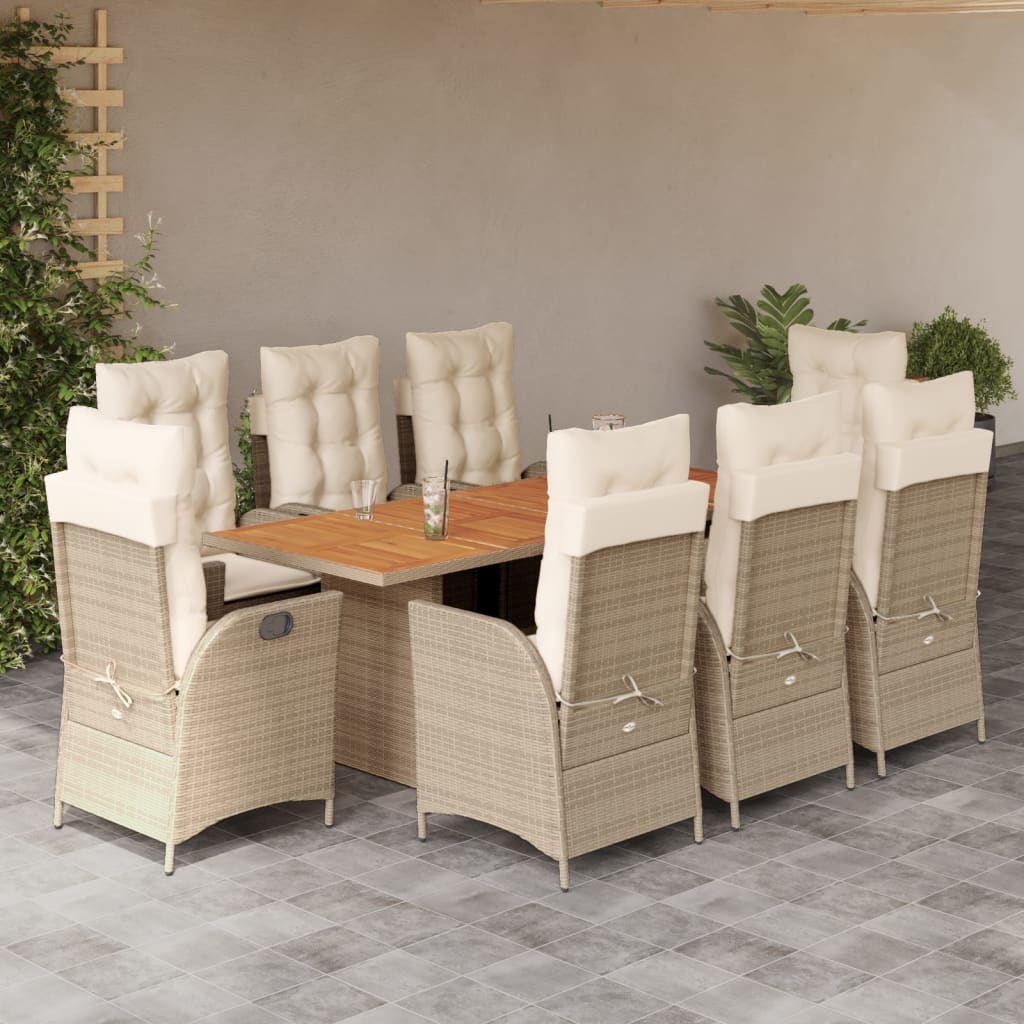 7-tlg. Garten-Essgruppe mit Kissen Schwarz Poly Rattan