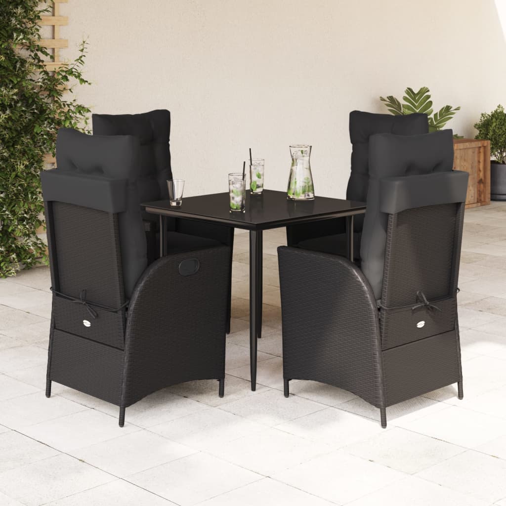 3-tlg. Garten-Essgruppe mit Kissen Schwarz Poly Rattan