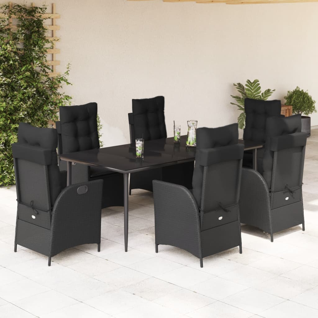 3-tlg. Garten-Essgruppe mit Kissen Schwarz Poly Rattan