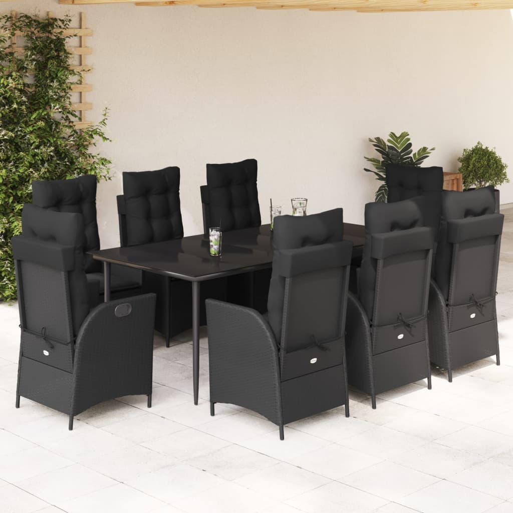 3-tlg. Garten-Essgruppe mit Kissen Schwarz Poly Rattan