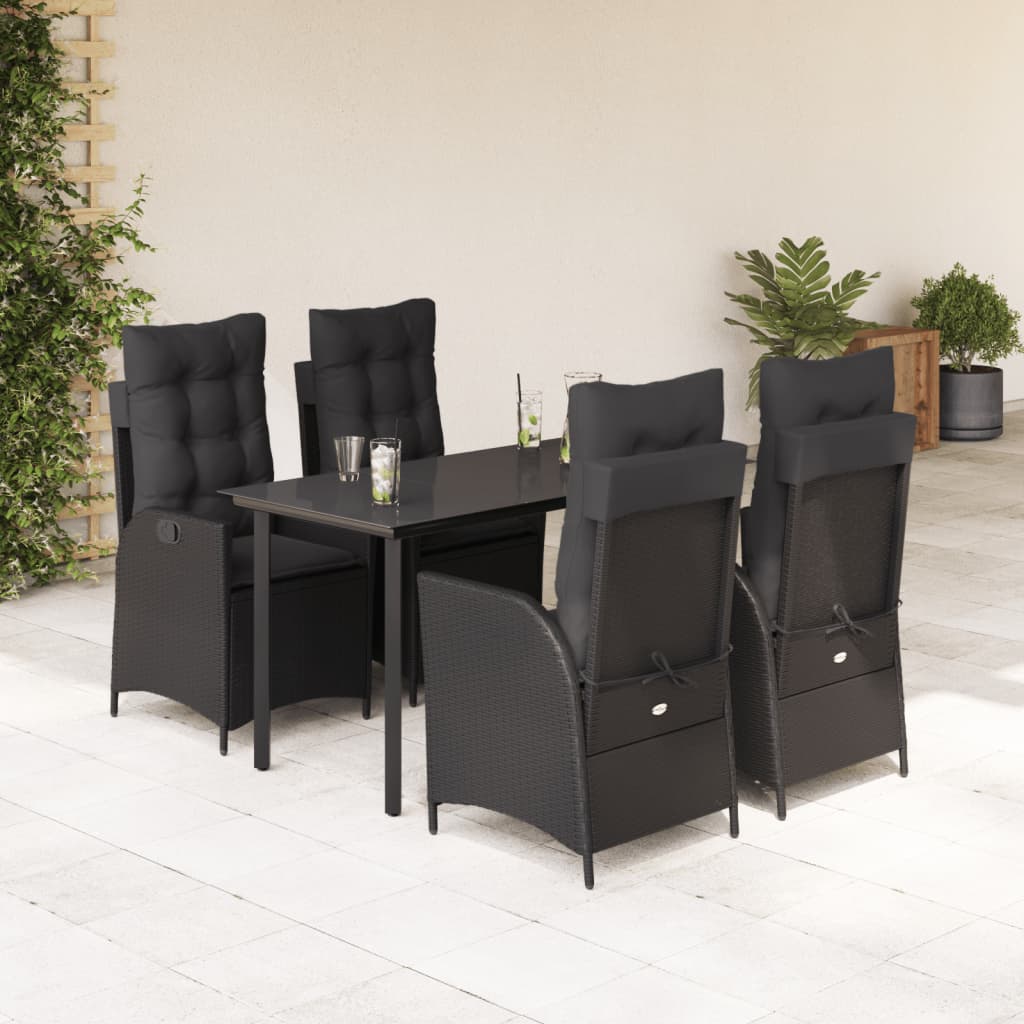 3-tlg. Garten-Essgruppe mit Kissen Schwarz Poly Rattan