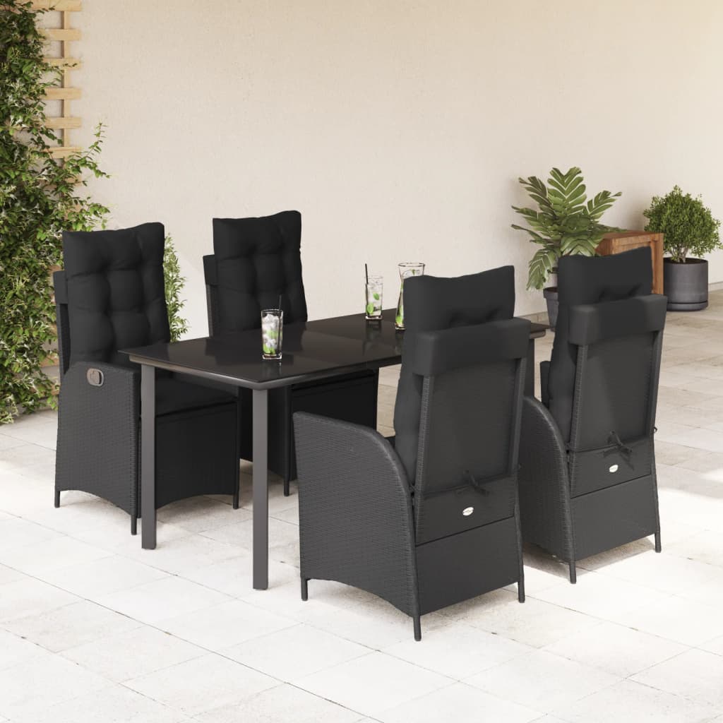 3-tlg. Garten-Essgruppe mit Kissen Schwarz Poly Rattan