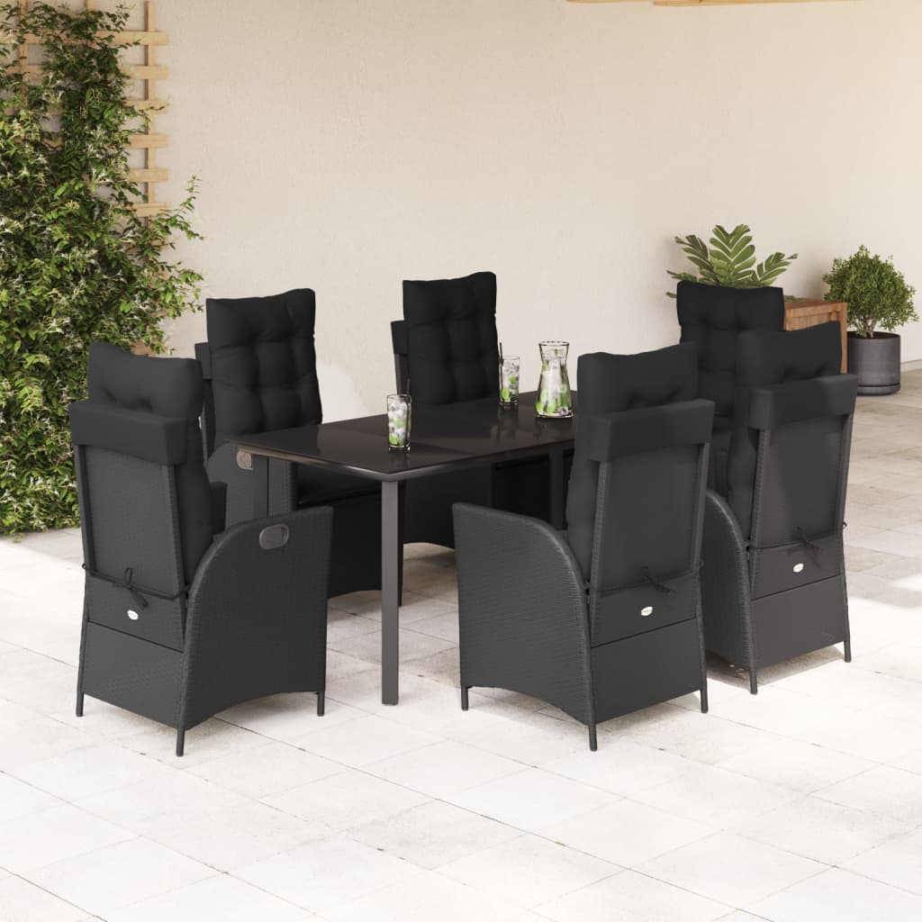 3-tlg. Garten-Essgruppe mit Kissen Schwarz Poly Rattan