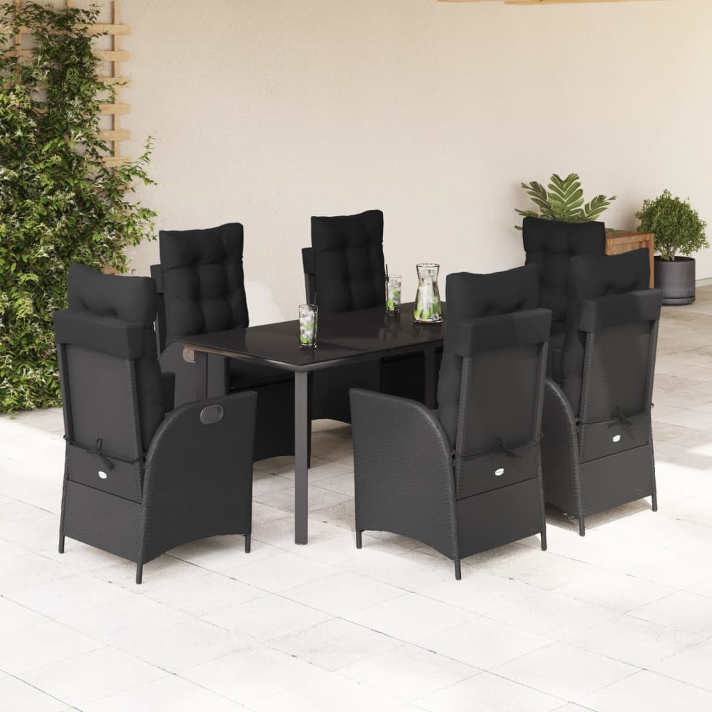3-tlg. Garten-Essgruppe mit Kissen Schwarz Poly Rattan
