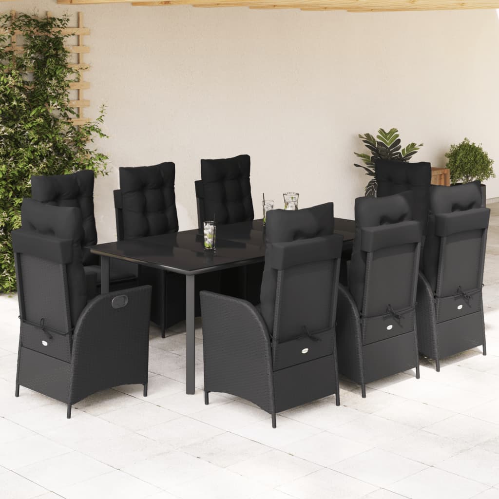 3-tlg. Garten-Essgruppe mit Kissen Schwarz Poly Rattan