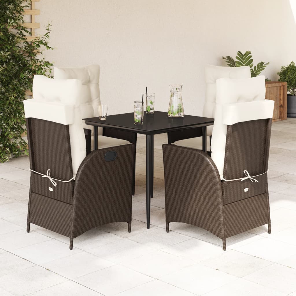 3-tlg. Garten-Essgruppe mit Kissen Braun Poly Rattan