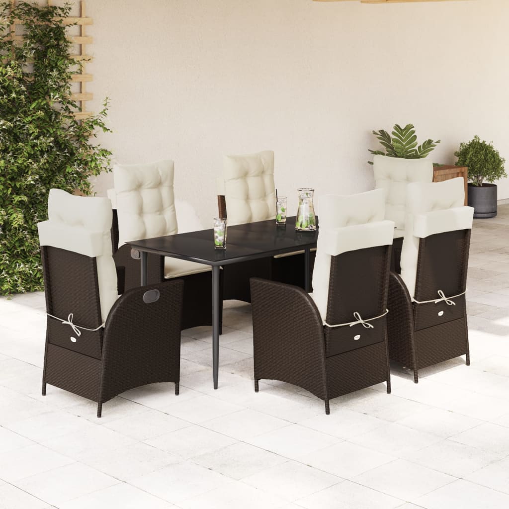 3-tlg. Garten-Essgruppe mit Kissen Braun Poly Rattan