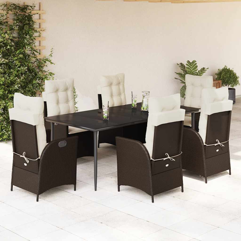3-tlg. Garten-Essgruppe mit Kissen Braun Poly Rattan