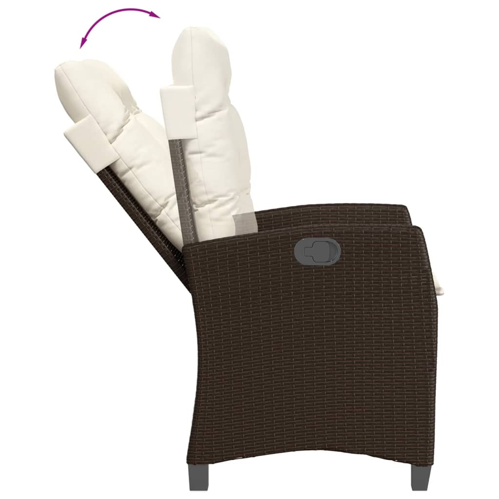 3-tlg. Garten-Essgruppe mit Kissen Braun Poly Rattan