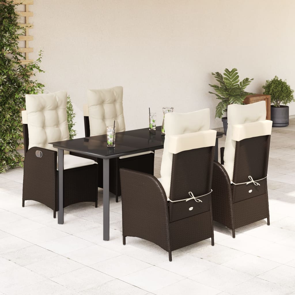 3-tlg. Garten-Essgruppe mit Kissen Braun Poly Rattan