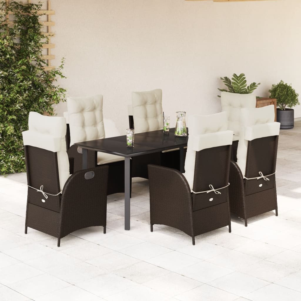 3-tlg. Garten-Essgruppe mit Kissen Braun Poly Rattan
