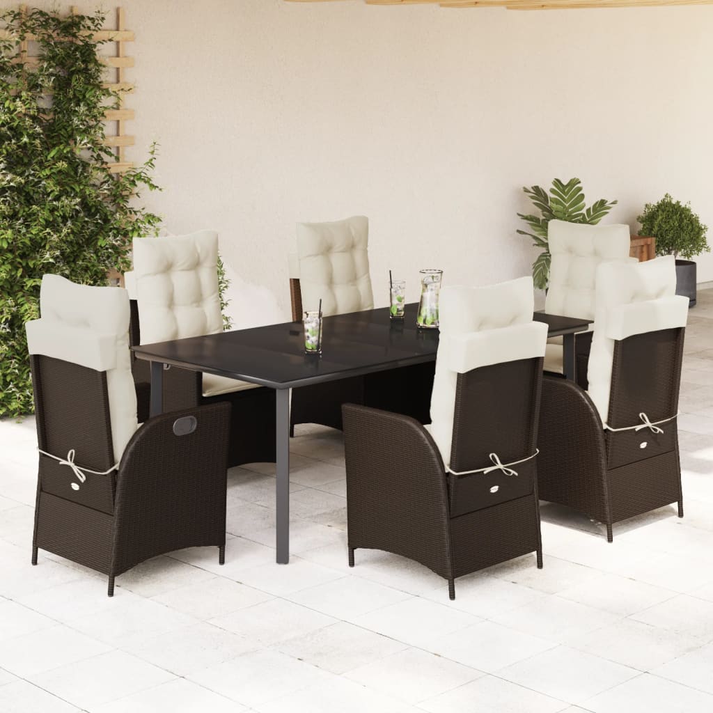 3-tlg. Garten-Essgruppe mit Kissen Braun Poly Rattan