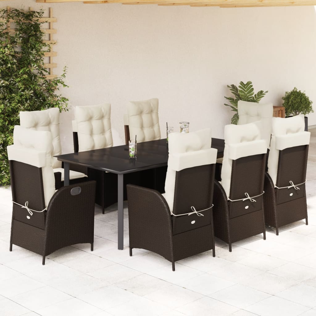 3-tlg. Garten-Essgruppe mit Kissen Braun Poly Rattan