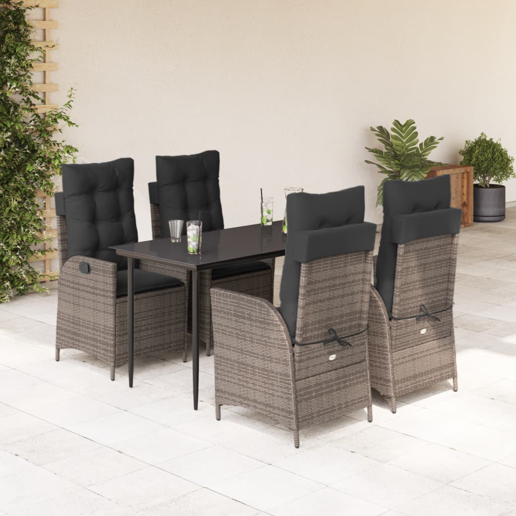 3-tlg. Garten-Essgruppe mit Kissen Grau Poly Rattan