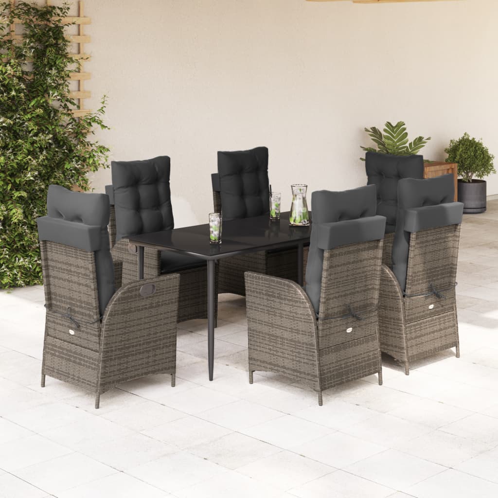 3-tlg. Garten-Essgruppe mit Kissen Grau Poly Rattan