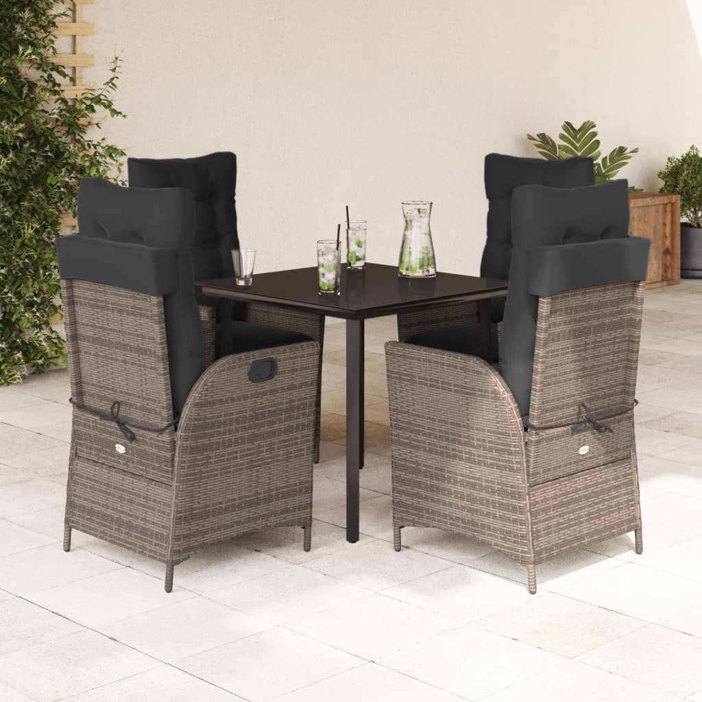 3-tlg. Garten-Essgruppe mit Kissen Grau Poly Rattan